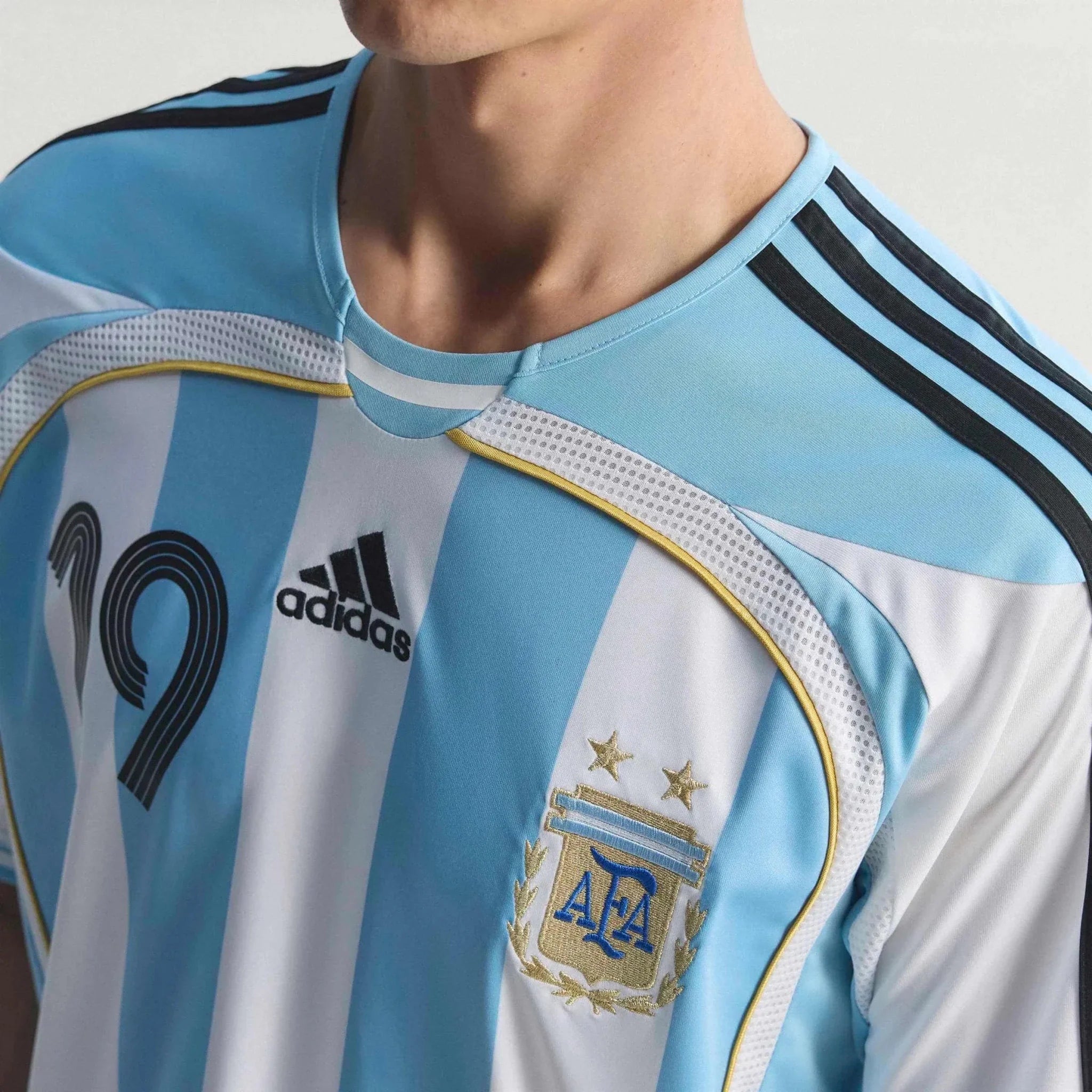 adidas 2006 Argentina Men's Retro Stadium Home Messi #19 Soccer Jersey