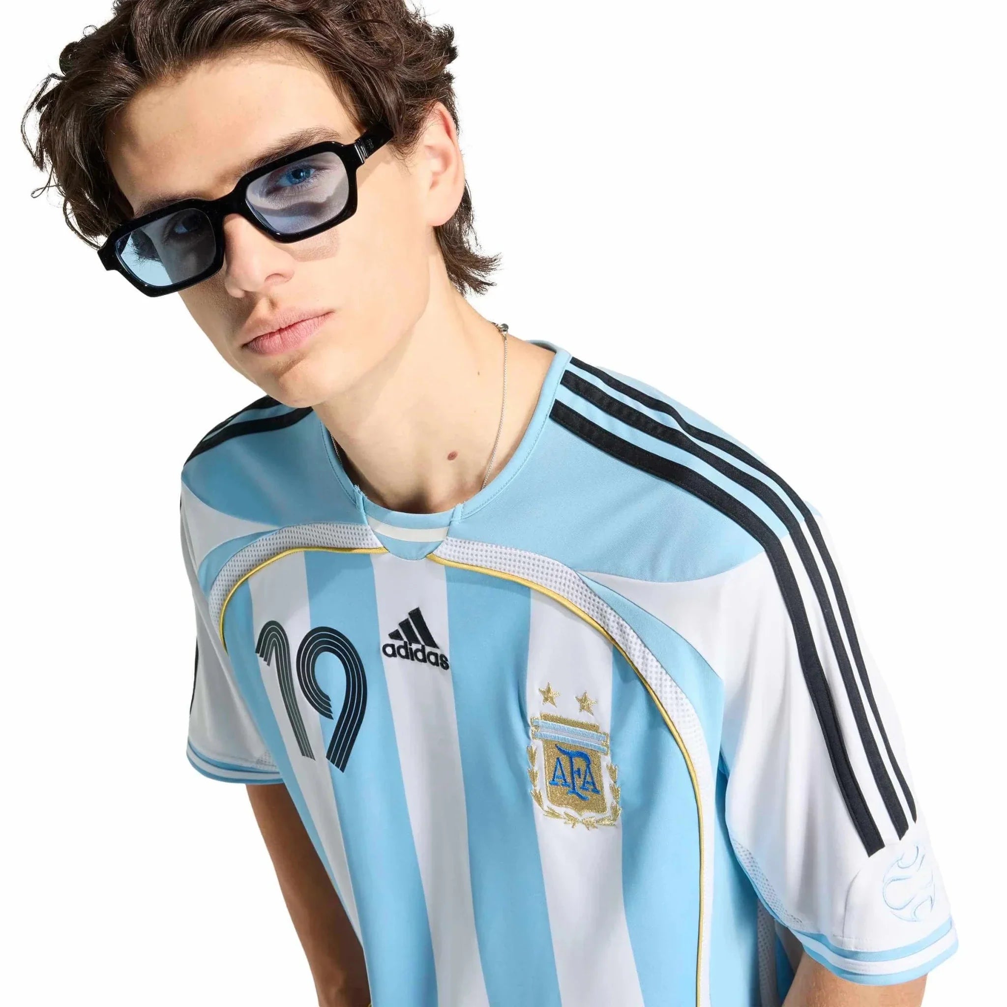 adidas 2006 Argentina Men's Retro Stadium Home Messi #19 Soccer Jersey