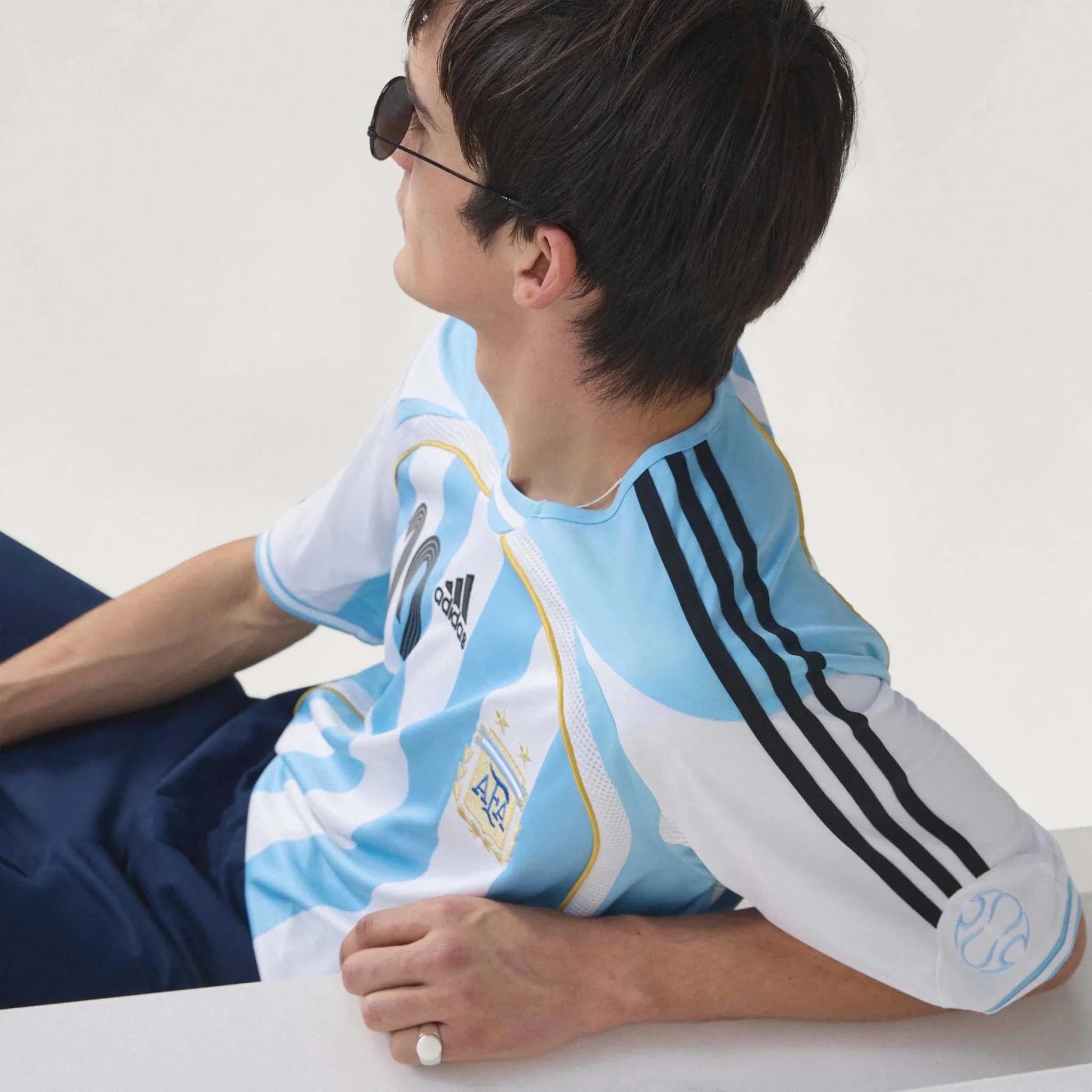 adidas 2006 Argentina Men's Retro Stadium Home Messi #19 Soccer Jersey