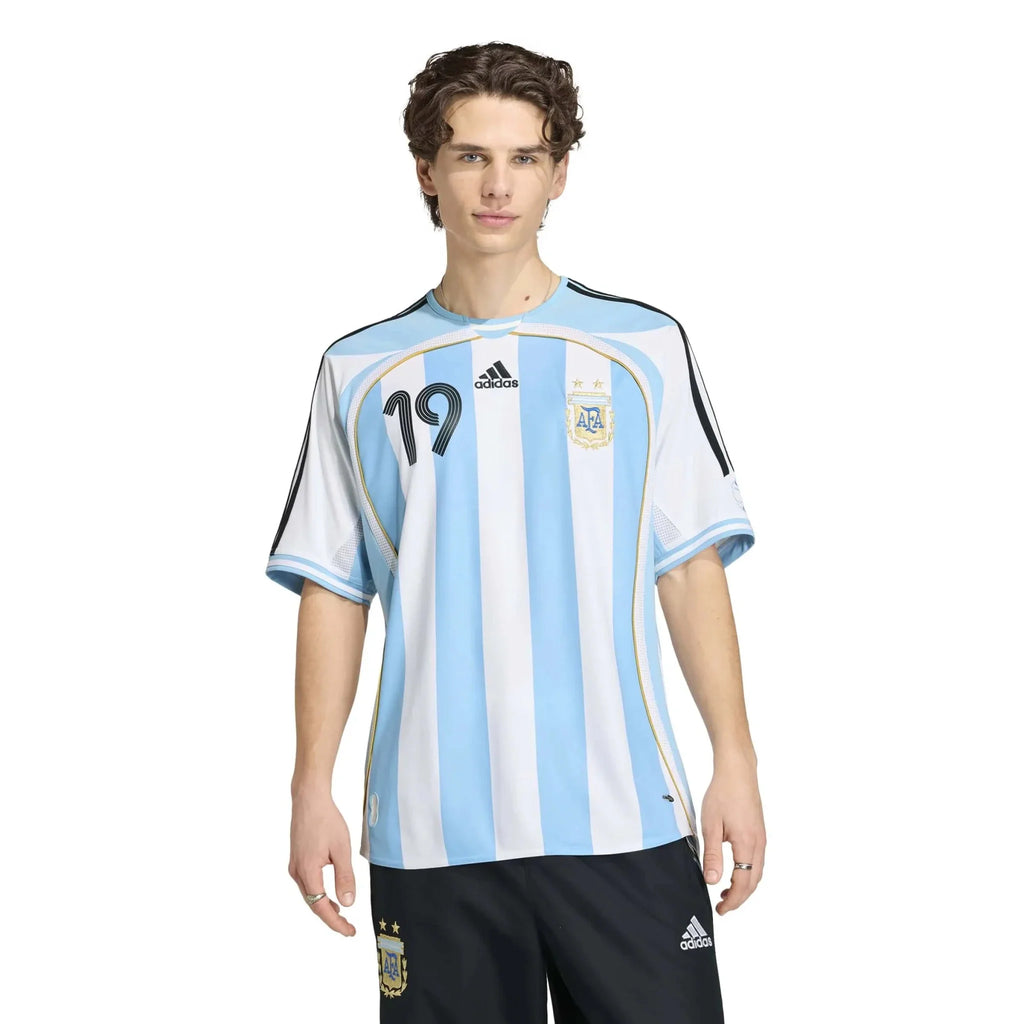 adidas 2006 Argentina Men's Retro Stadium Home Messi #19 Soccer Jersey