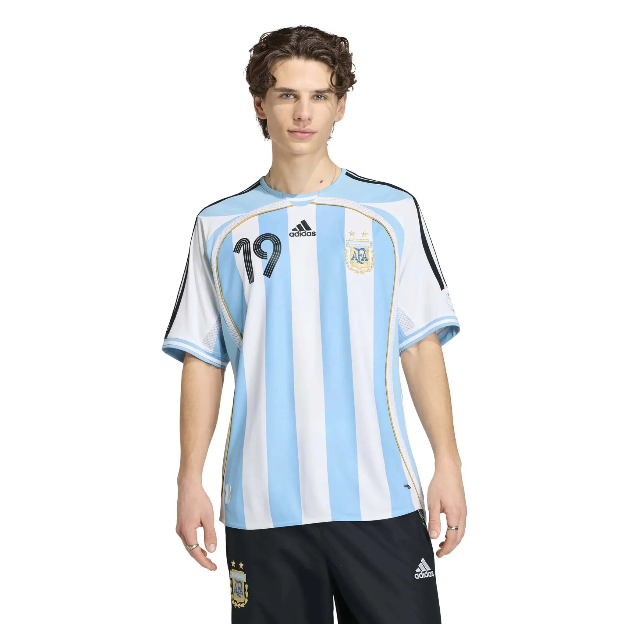 adidas 2006 Argentina Men's Retro Stadium Home Messi #19 Soccer Jersey