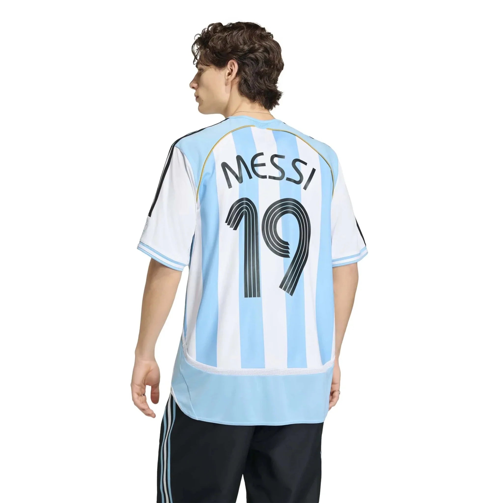 adidas 2006 Argentina Men's Retro Stadium Home Messi #19 Soccer Jersey