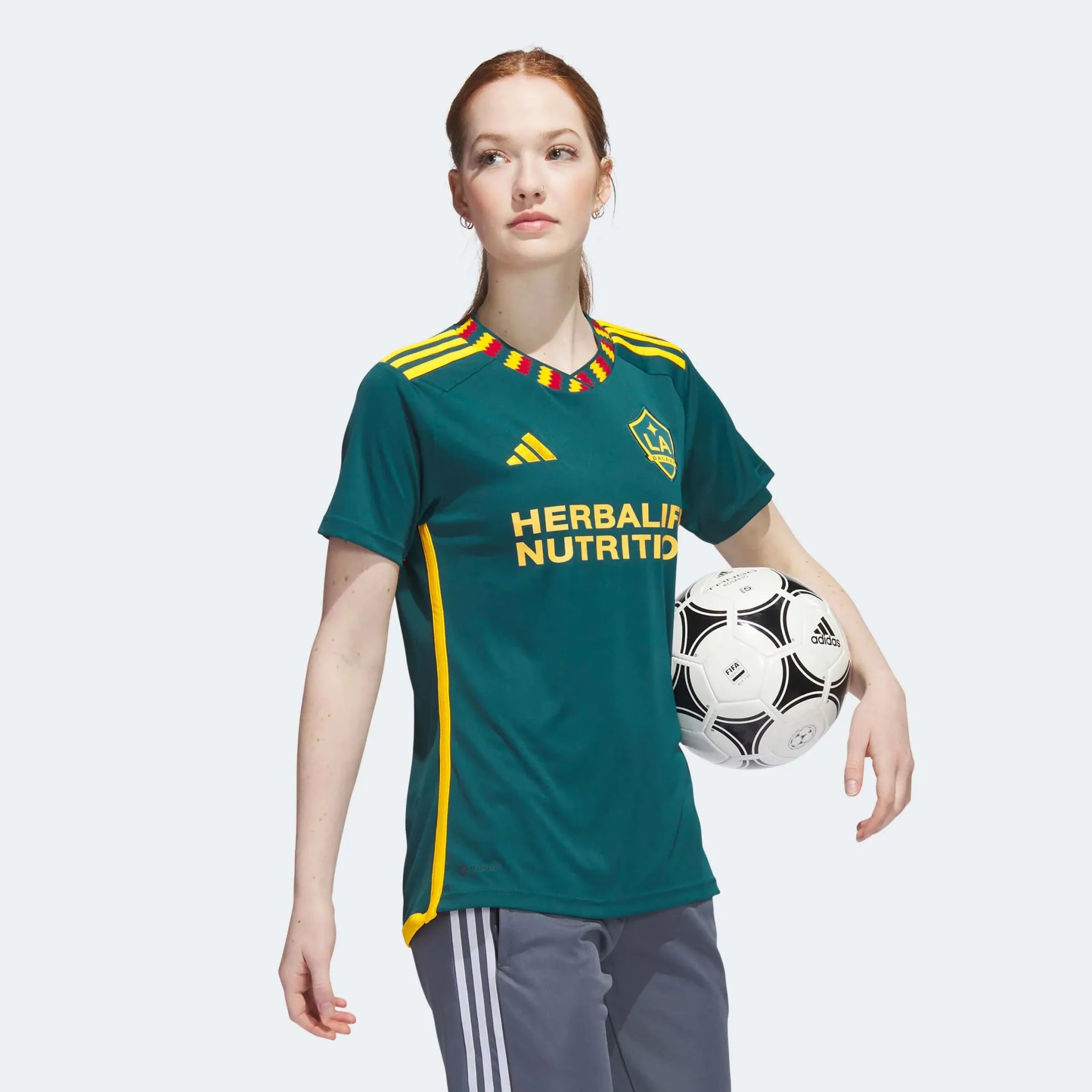 adidas 2023-25 LA Galaxy Women's Away Jersey - Mystery Green-Team Gold