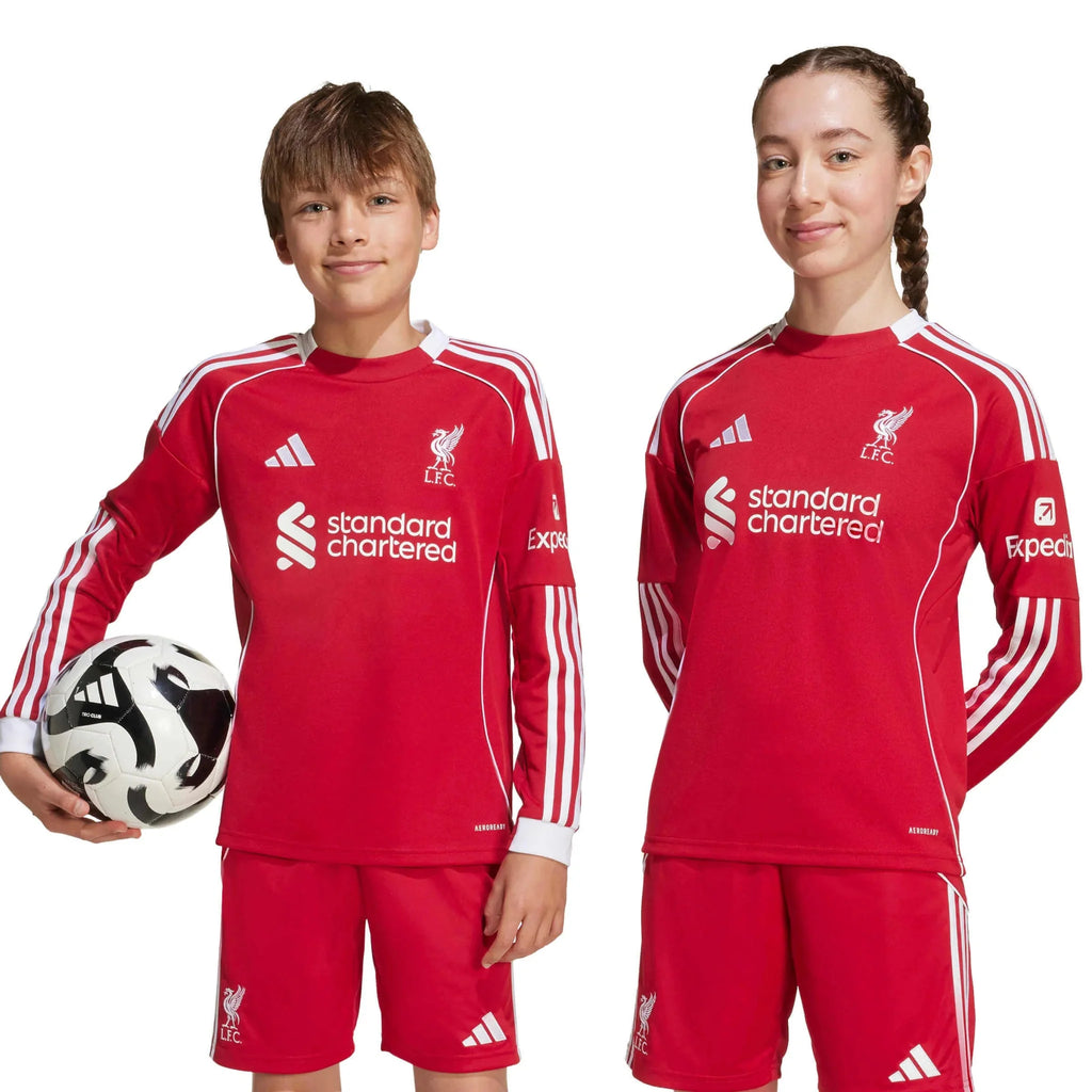 adidas 2025-26 Liverpool Youth Stadium Home Long-Sleeve Soccer Jersey
