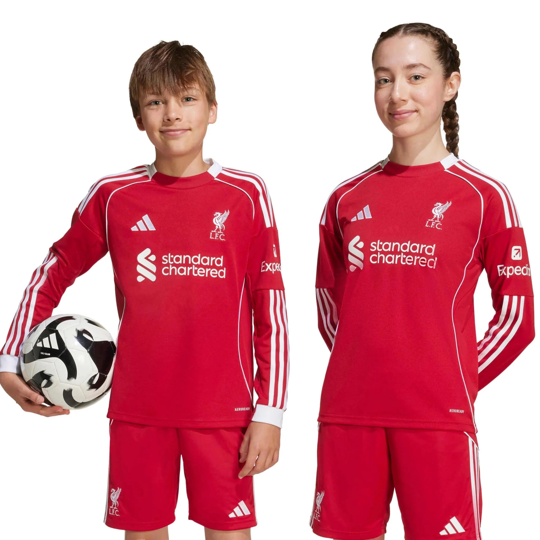 adidas 2025-26 Liverpool Youth Stadium Home Long-Sleeve Soccer Jersey