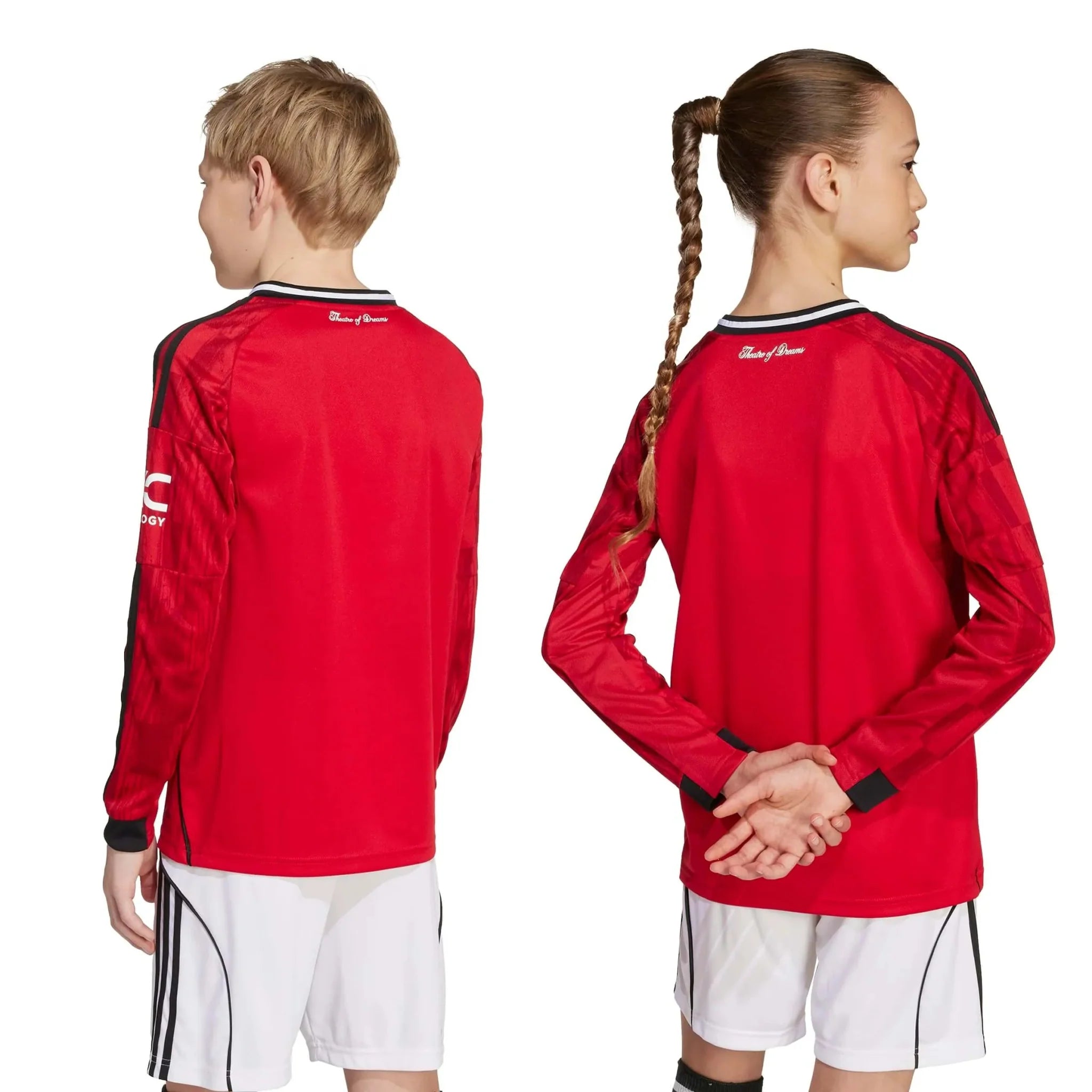 adidas 2025-26 Manchester United Youth Stadium Home Long-Sleeve Soccer Jersey