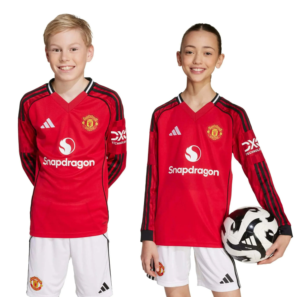 adidas 2025-26 Manchester United Youth Stadium Home Long-Sleeve Soccer Jersey