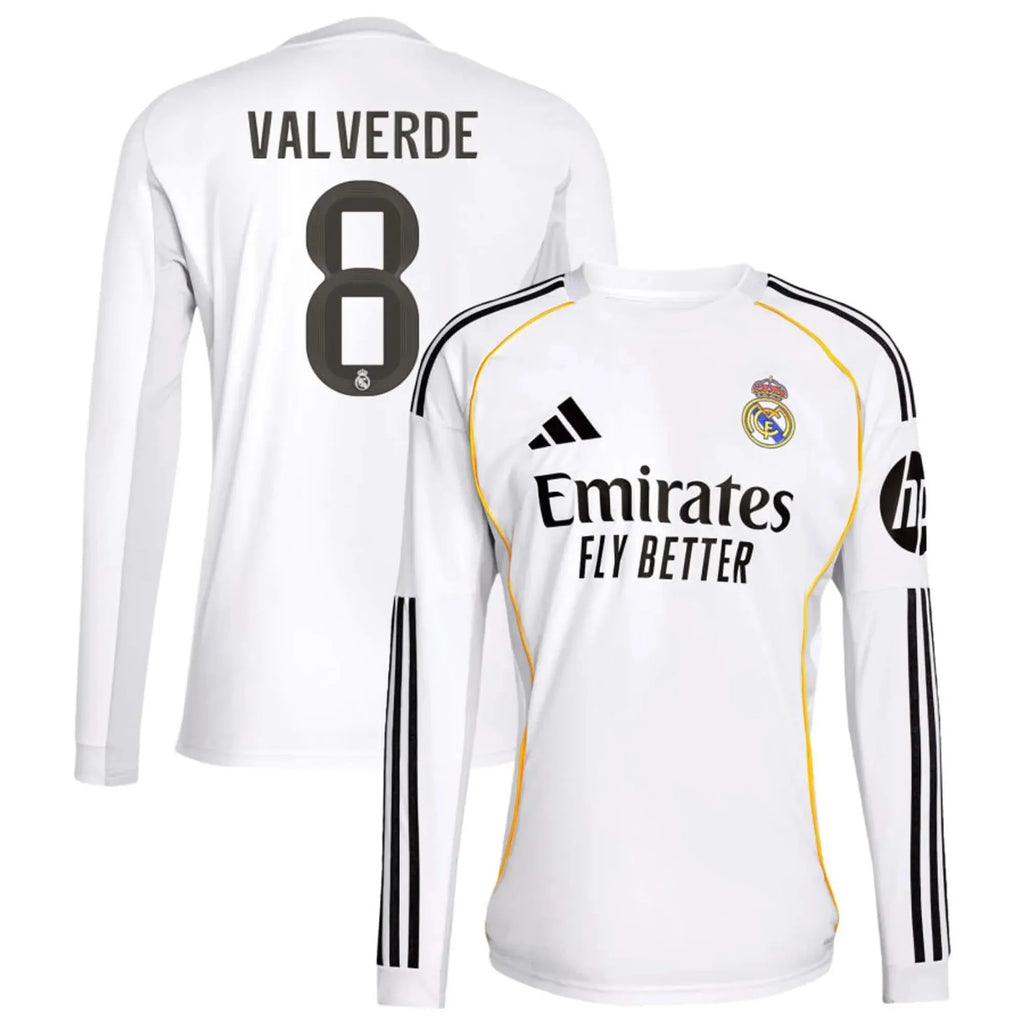 adidas 2025-26 Real Madrid Men's Stadium Home Long-Sleeve Soccer Jersey