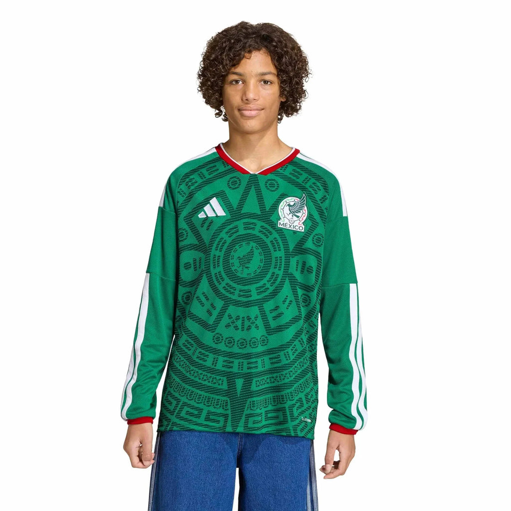 adidas 2026 Mexico Youth Stadium Home Long-Sleeve Soccer Jersey