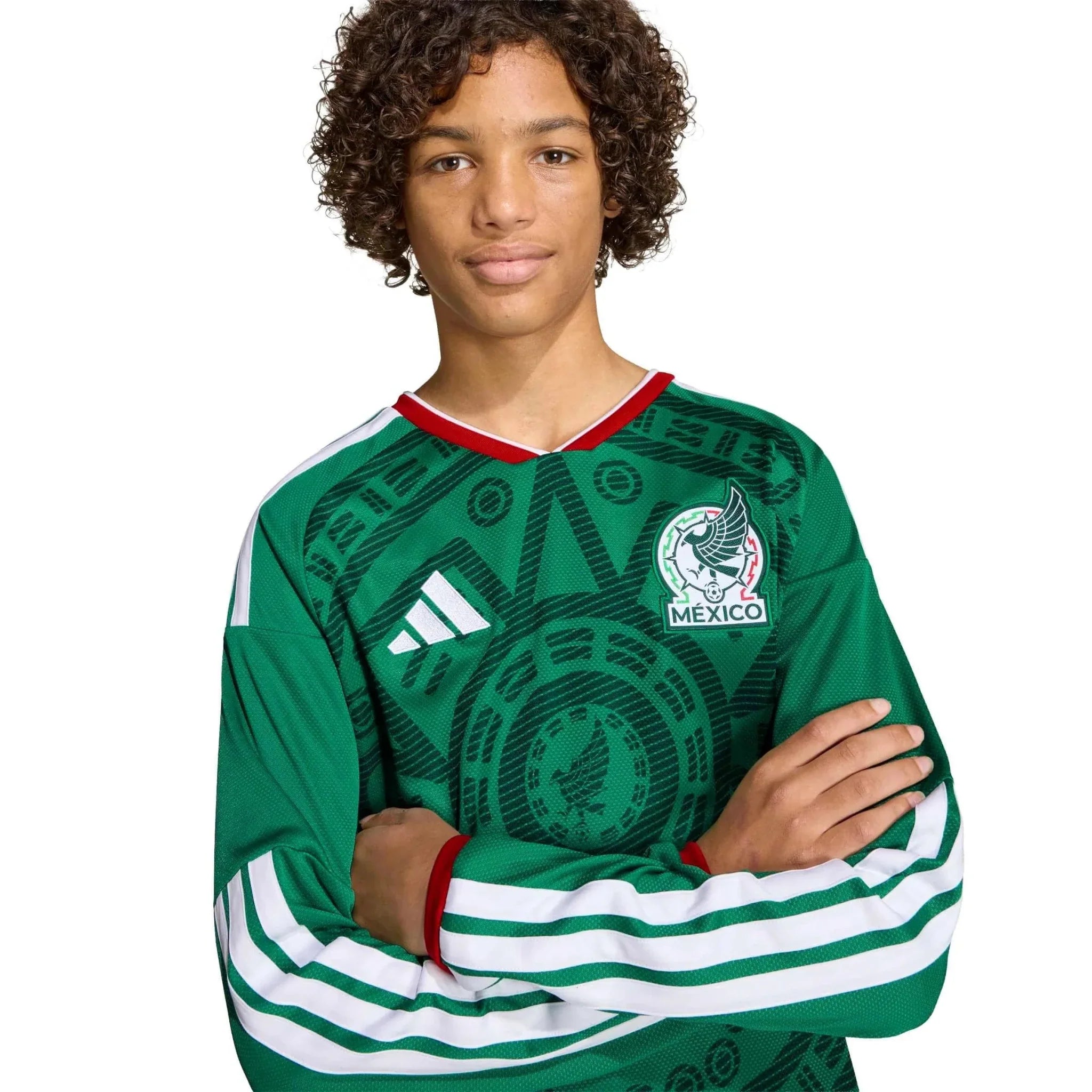 adidas 2026 Mexico Youth Stadium Home Long-Sleeve Soccer Jersey