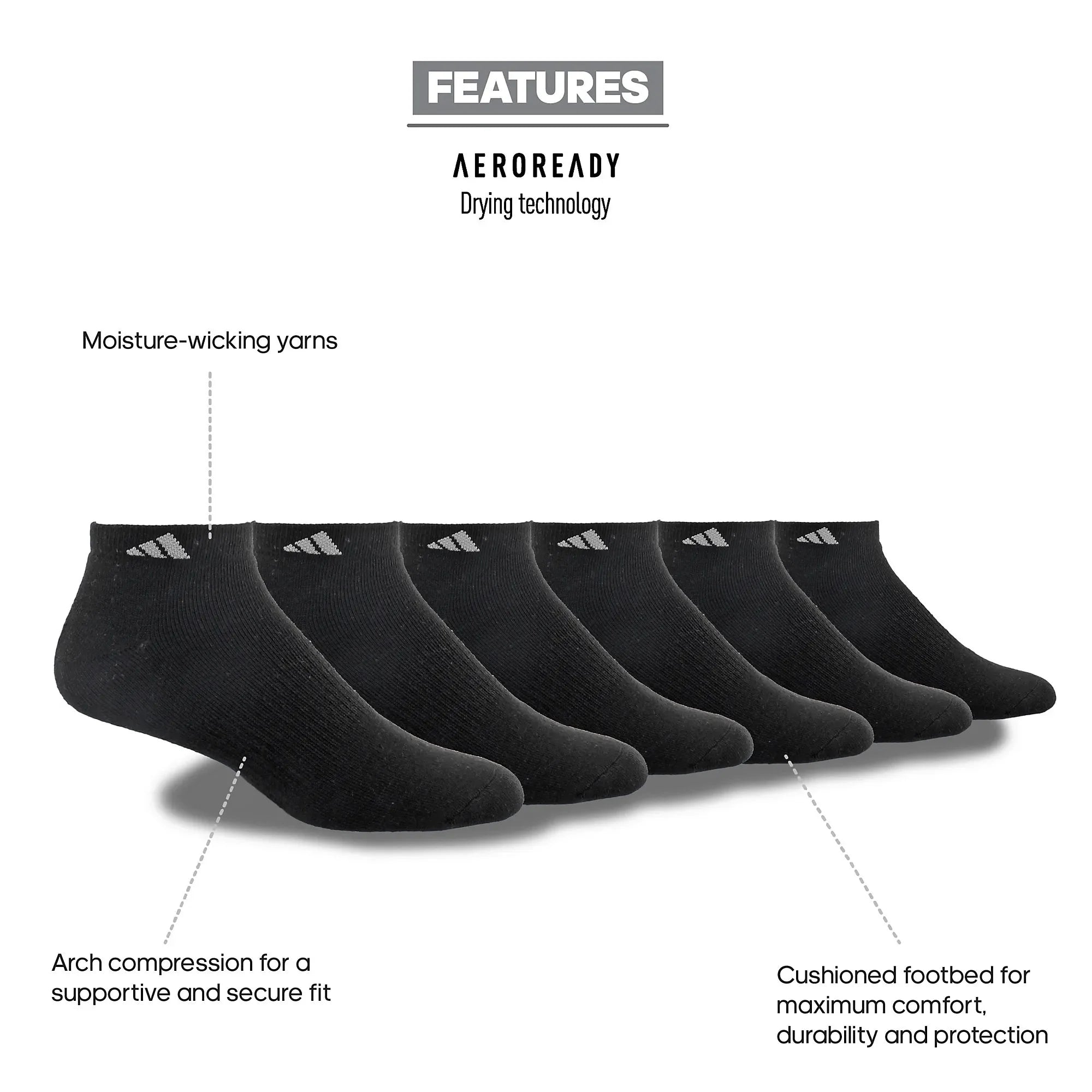 adidas Men's Athletic Cushioned 6-Pack Low-Cut Socks