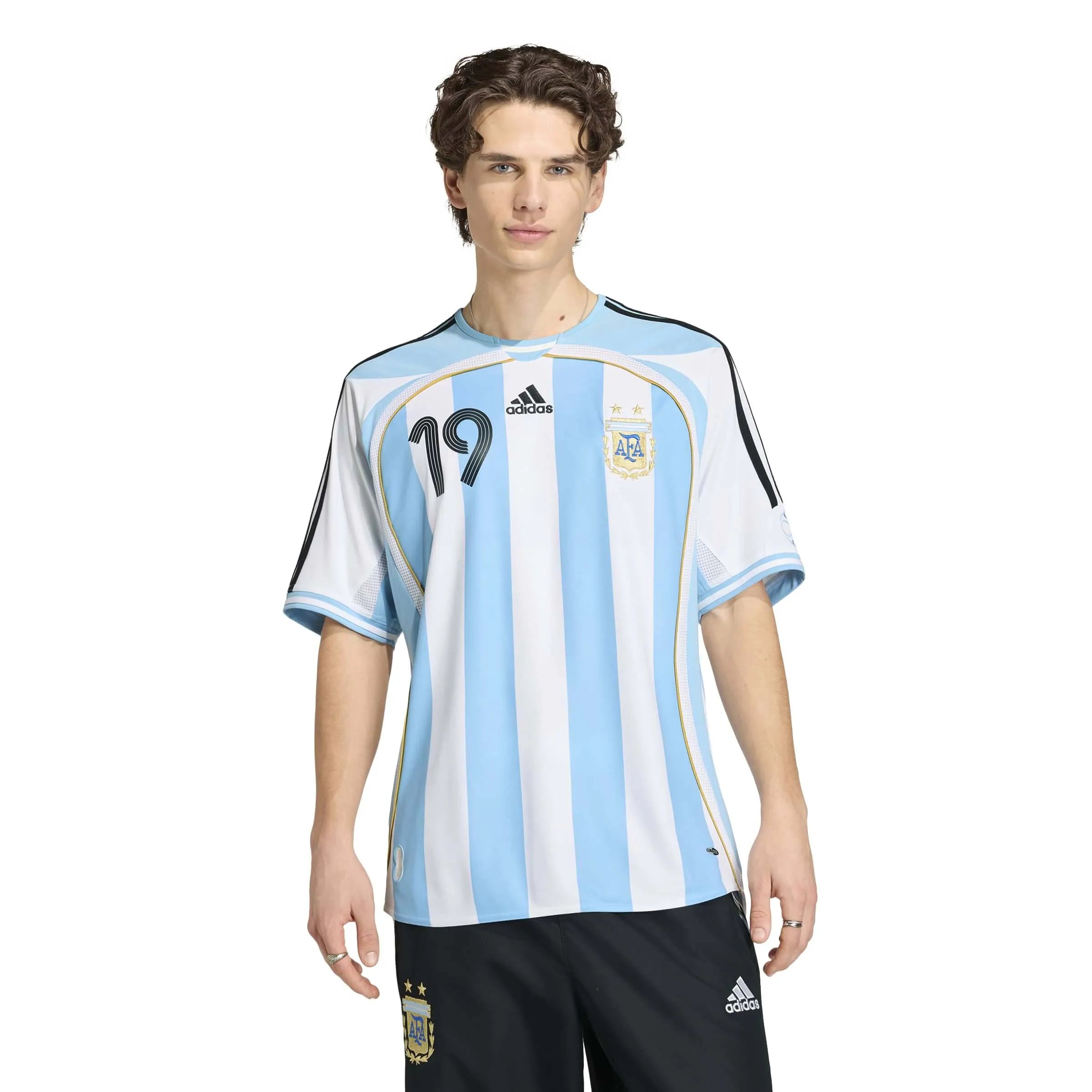 adidas 2006 Argentina Men's Retro Stadium Home Messi #19 Soccer Jersey