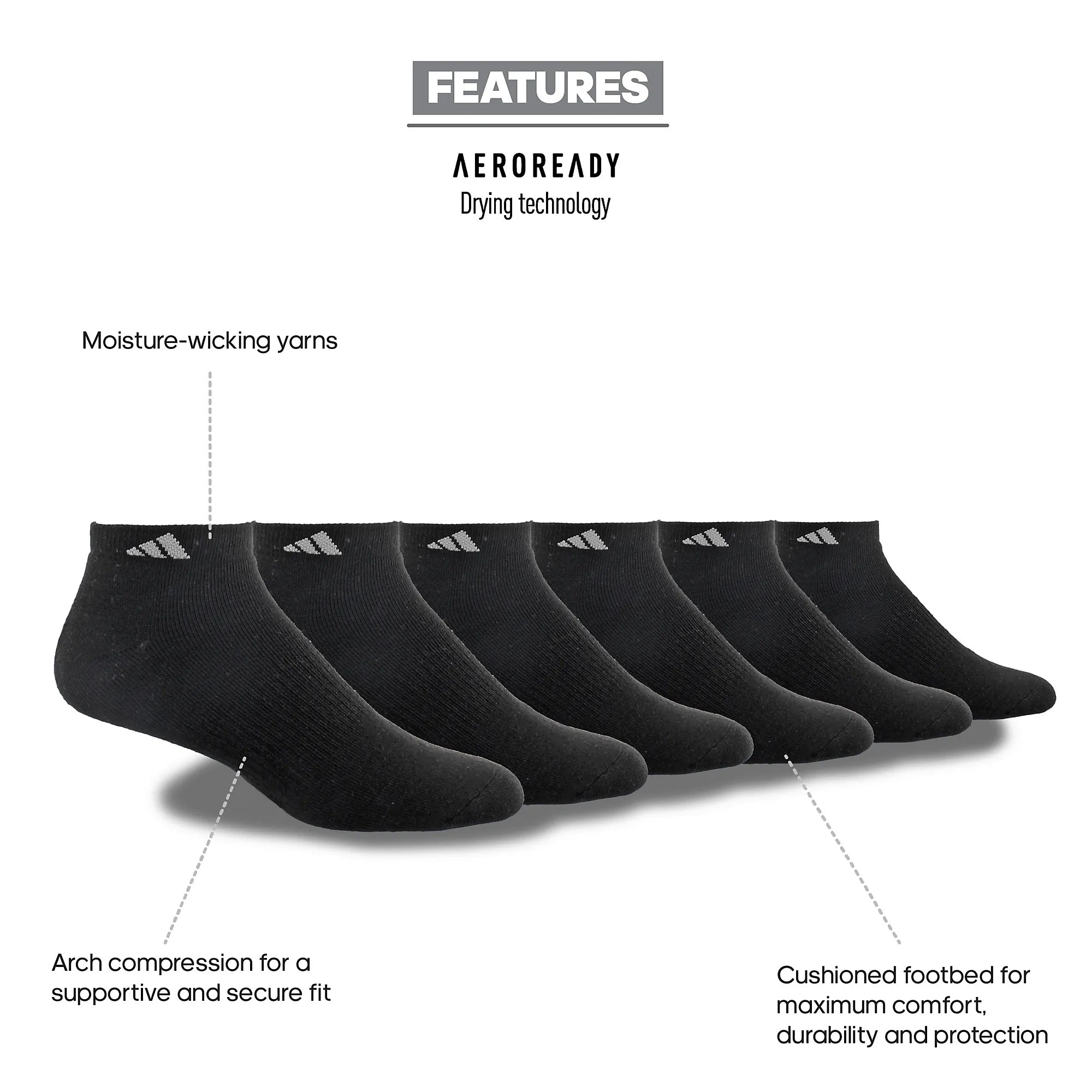 adidas Men's Athletic Cushioned 6-Pack Low-Cut Socks