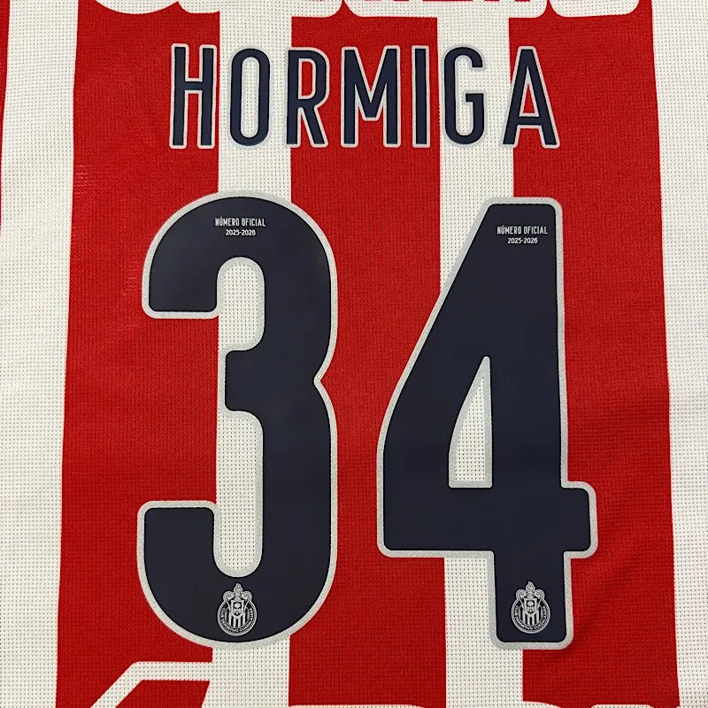 Chivas 2025/26 Home HORMIGA #34 Official Name Set