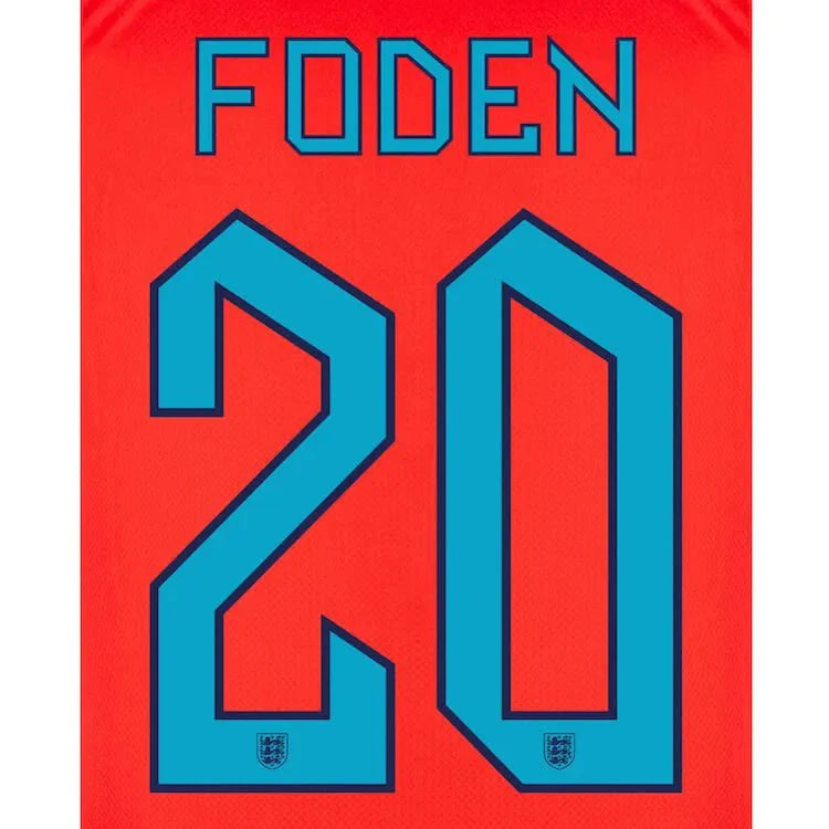 England 2022-23 Away Foden #20 Jersey Name Set