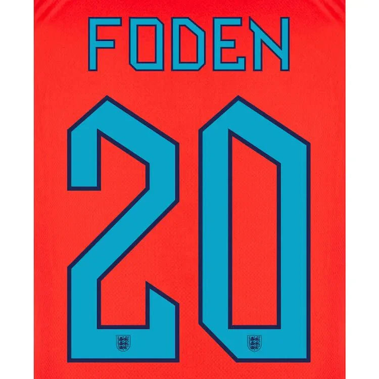 England 2022-23 Away Foden #20 Youth Jersey Name Set