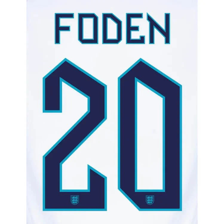 England 2022-23 Home Foden #20 Jersey Name Set