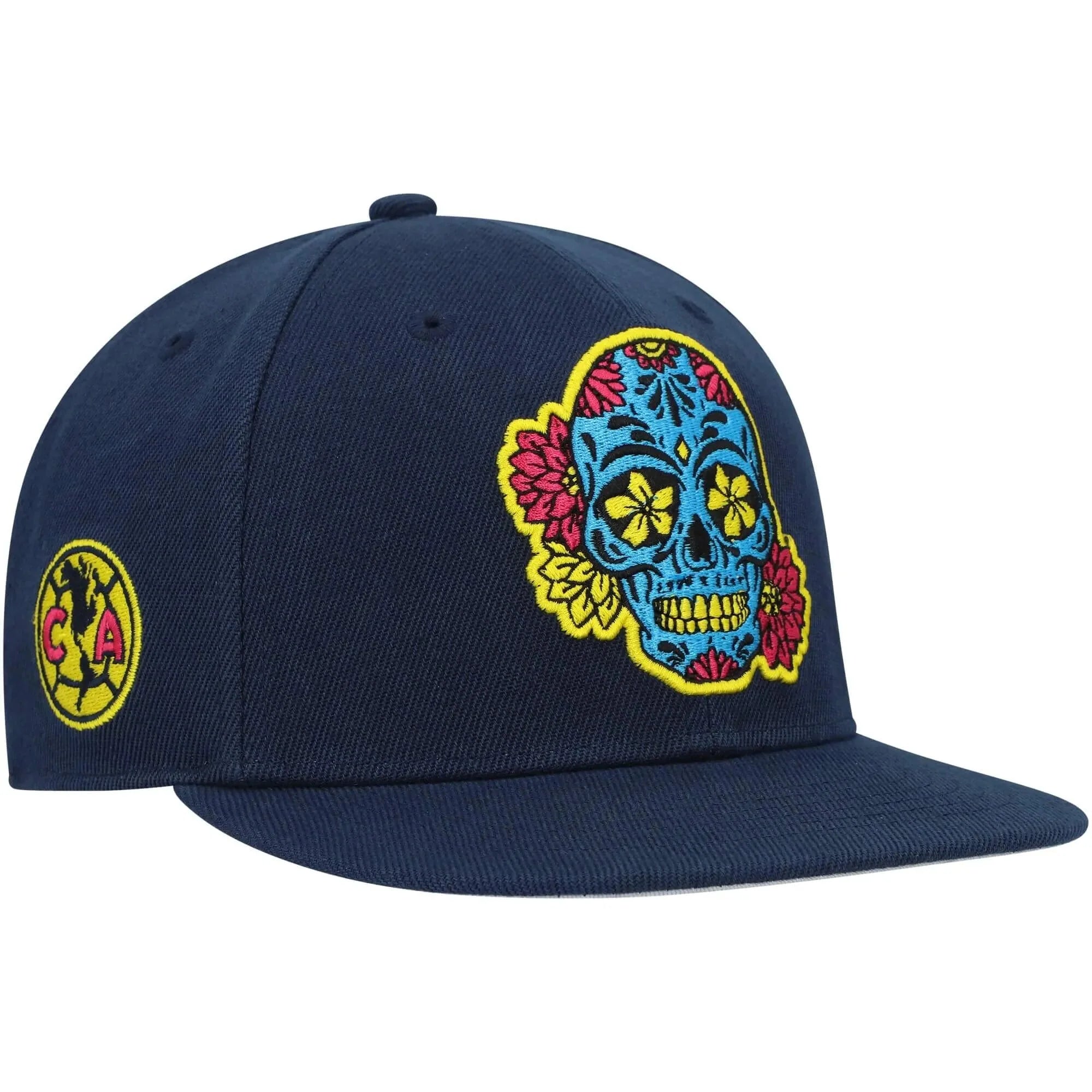 Fan Ink Collection Club America Day of the Dead Skull Snapback Hat - Navy-Blue