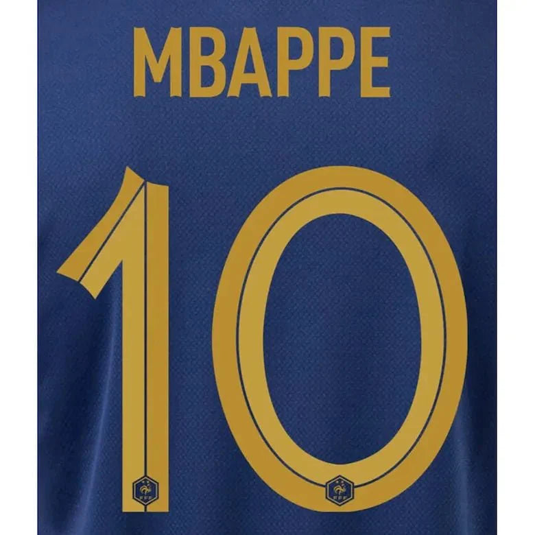 France 2022-23 Home Mbappe Youth #10 Jersey Name Set