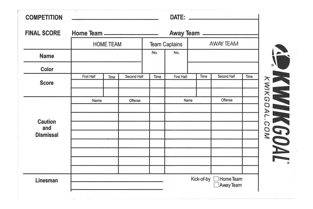 Kwik Goal Referee Score Sheet