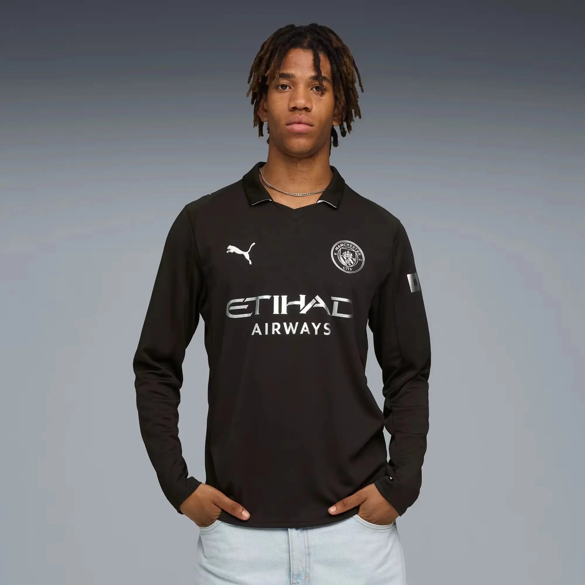 Puma 2025-26 Manchester City Men's Stadium Away Long-Sleeve Soccer Jersey