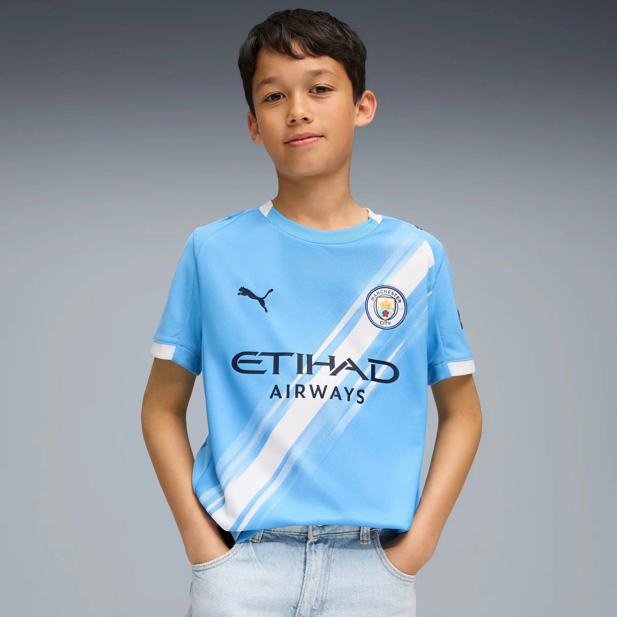 Puma 2025-26 Manchester City Youth Stadium Home Soccer Jersey