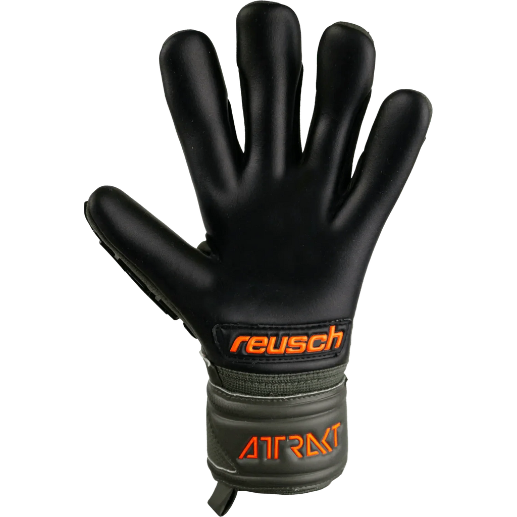 Reusch JR Attrakt Freegel Silver Finger Support Goalkeeper Gloves - Desert Green-Orange-Black