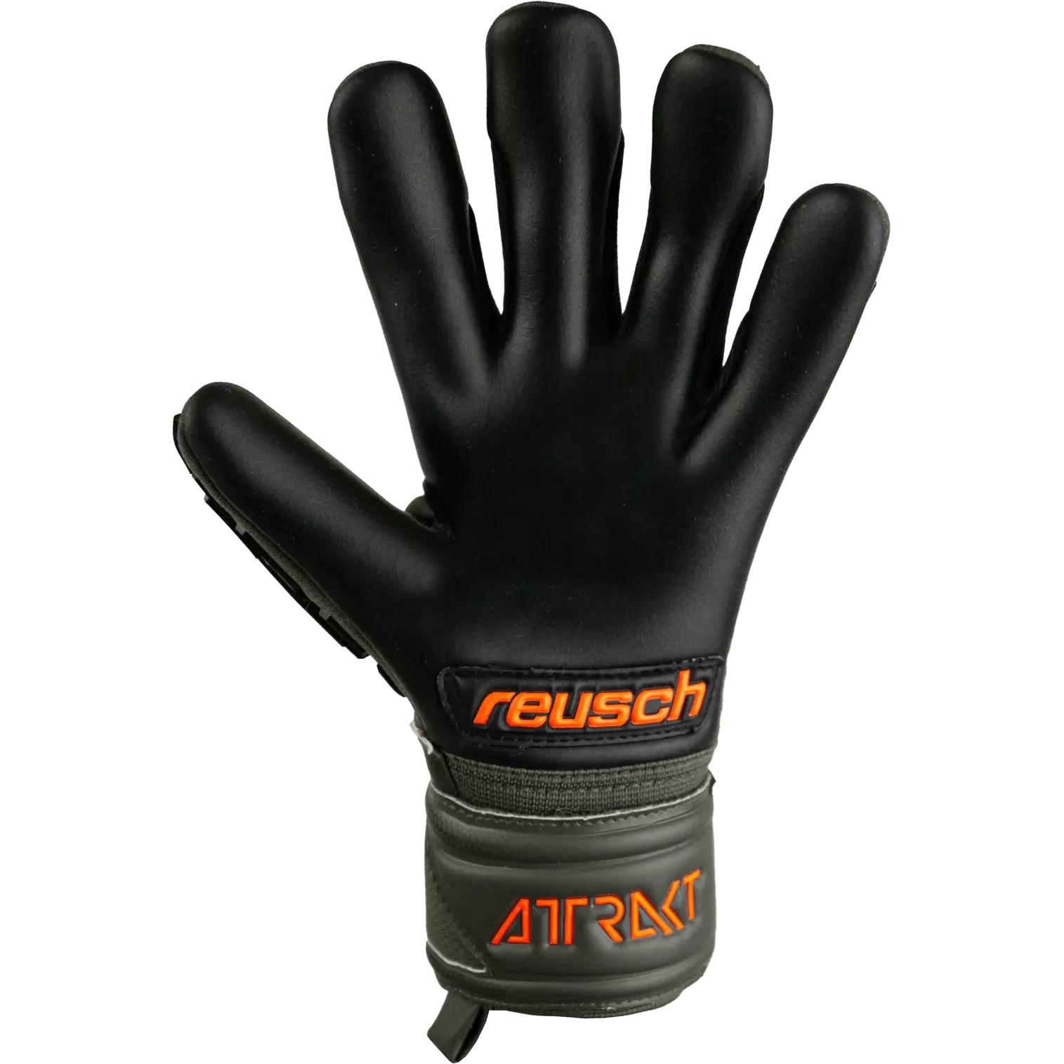Reusch JR Attrakt Freegel Silver Finger Support Goalkeeper Gloves - Desert Green-Orange-Black