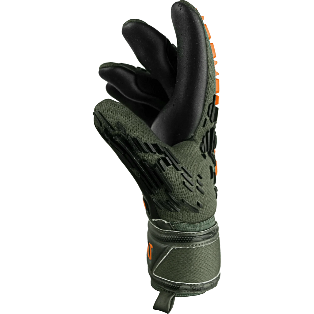 Reusch JR Attrakt Freegel Silver Finger Support Goalkeeper Gloves - Desert Green-Orange-Black