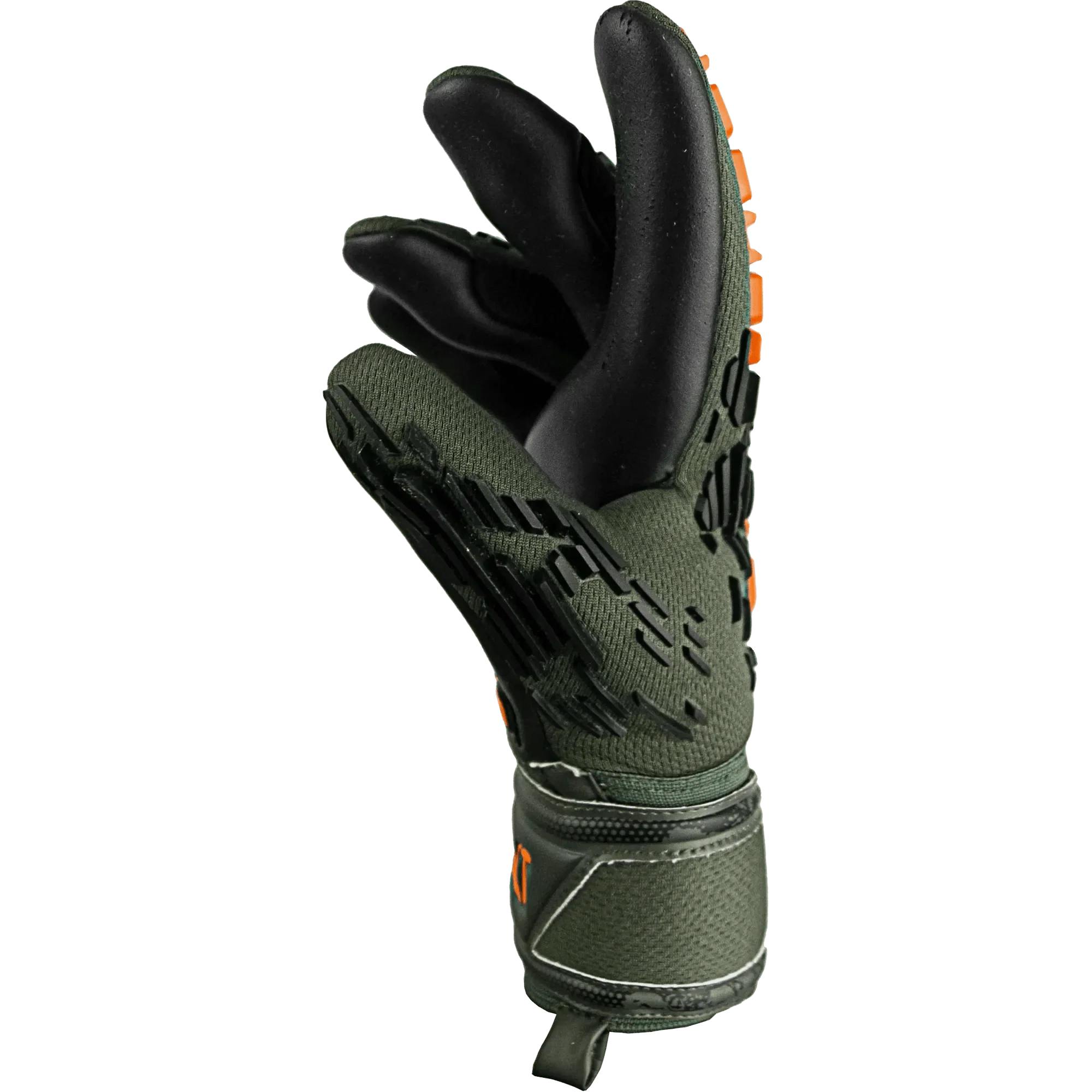 Reusch JR Attrakt Freegel Silver Finger Support Goalkeeper Gloves - Desert Green-Orange-Black