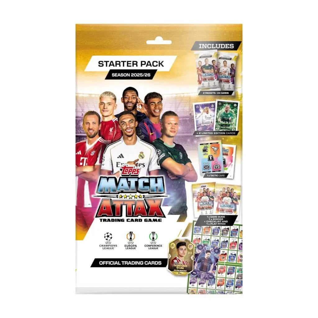 Topps 2025-26 Match Attax UEFA Champions League Cards Starter Pack (Album, 27 Cards + 2 LE)