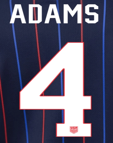 USMNT 2025 Away ADAMS #4 Official Name Set